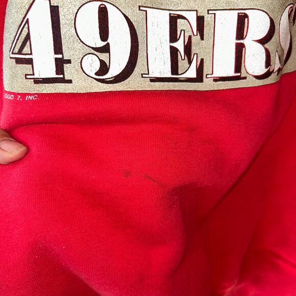 Vtg 90s Mens L Spell Out Big Logo San Francisco 49ers Football Sweatshirt USA - Picture 4 of 10